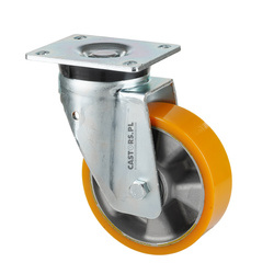 CASTTPW-ZPU 200K Swivel castor for heavy loads, cast iron hub, vulcanized PU tread, load capacity 1000 kg/200mm/ball