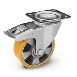 KPM-ALPU 200K-HC Top Plate Swivel Castor with Brake 200mm / polyurethane-alumimium / ball bearing / 500kg