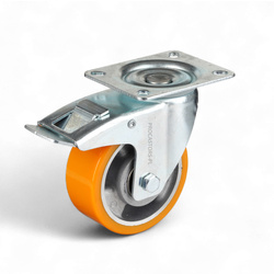 KPM-ALPU 100K-HC Top Plate Swivel Caster with Brake 100mm / polyurethane-alumimium / ball bearing / 200kg