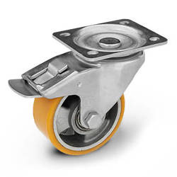 KPM-ALPU 125K-HC Top Plate Swivel Caster with Brake 125mm / polyurethane-alumimium / ball bearing / 300kg
