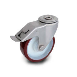 Stainless swivel castor with break KJX-POPUB 125K1-HC Polyamide rim, PU tyre 200 kg / 125 mm / ball bearing
