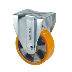CASTTPW-ZPU 200K Fixed castor for heavy loads, cast iron hub, vulcanized PU tread, load capacity 1000 kg/200mm/ball