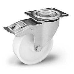 Stainless swivel castor with break KPX-POB 160S-HC Polyamide wheel. Load capacity 400 kg / 160 mm / plain bearing