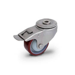 Stainless swivel castor with break KJX-POPUB 100K1-HC Polyamide rim, PU tyre 200 kg / 100 mm / ball bearing