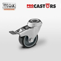 Stainless swivel castor with break CAST-MX050TPAHS-BK INOX with grey rubber Polipropylene rim 40 kg / 50mm/ plain