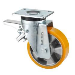 CASTTPW-ZPU 200K heavy-duty Swivel caster with break , cast iron hub, vulcanized PU tread, load capacity 1000 kg/200mm/ball